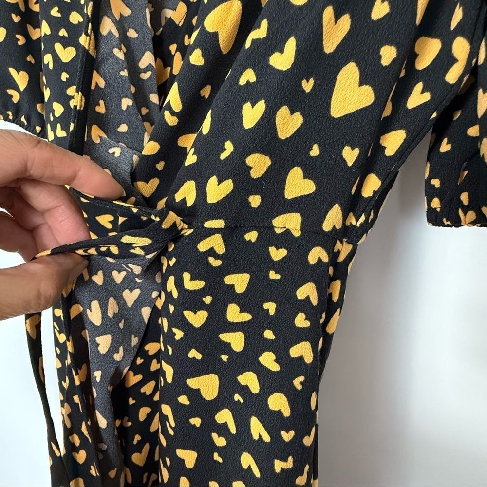 POPSUGAR Black Yellow Heart Print Wrap Maxi Dress Puff Sleeve XS - Picture 13 of 16